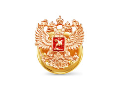 Серебряный значок Герб России 13 х 13 с позолотой
